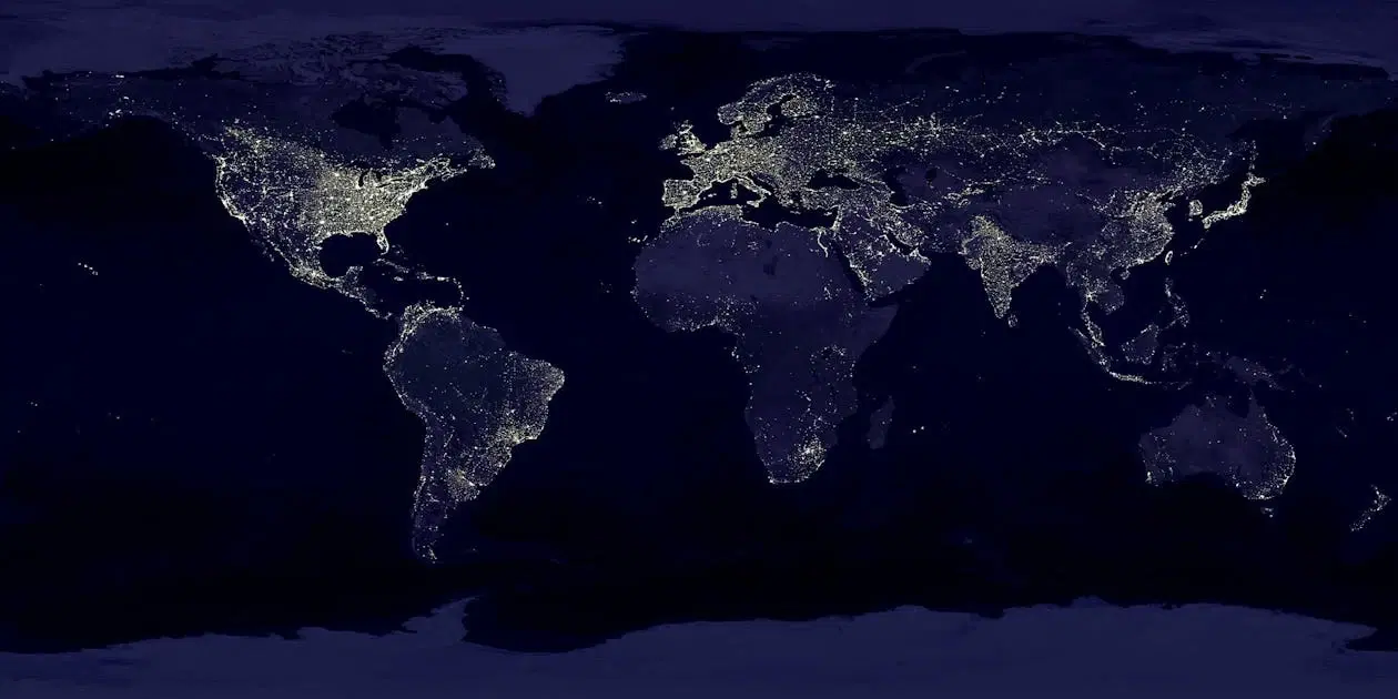 Earth at night showing the global ATIS.cloud data center network