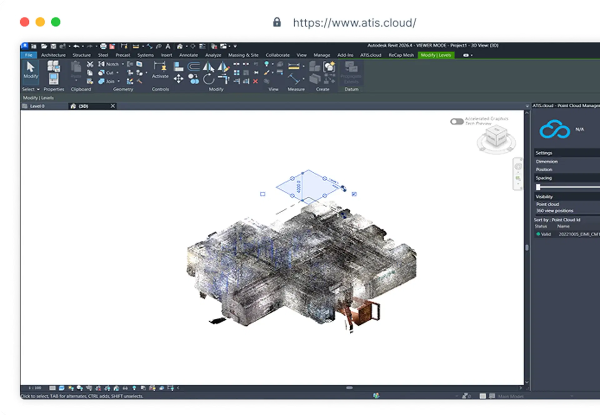 ATIS.cloud plugin for Autodesk Revit: point cloud streamed inside Revit